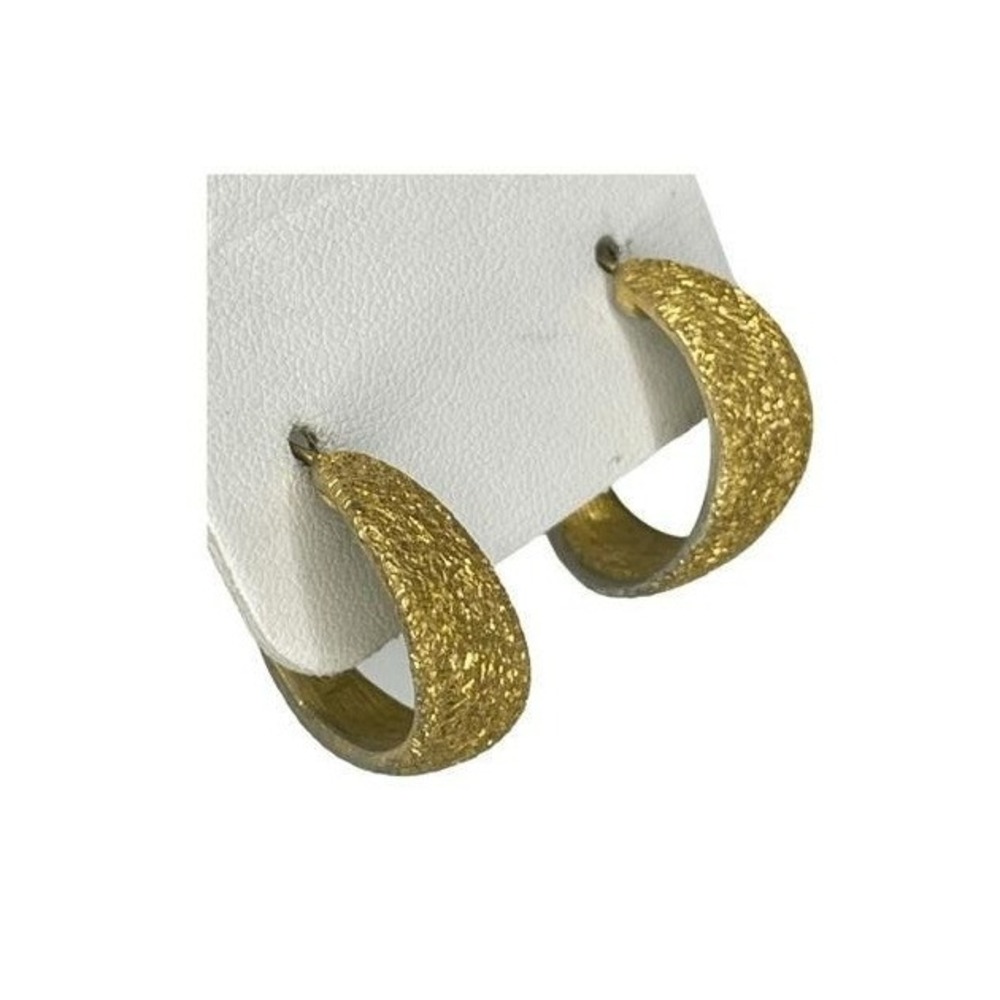 Vintage 70s Goldette Hoop Earrings Brushed Gold‎ Tone Metal Huggie Pierced